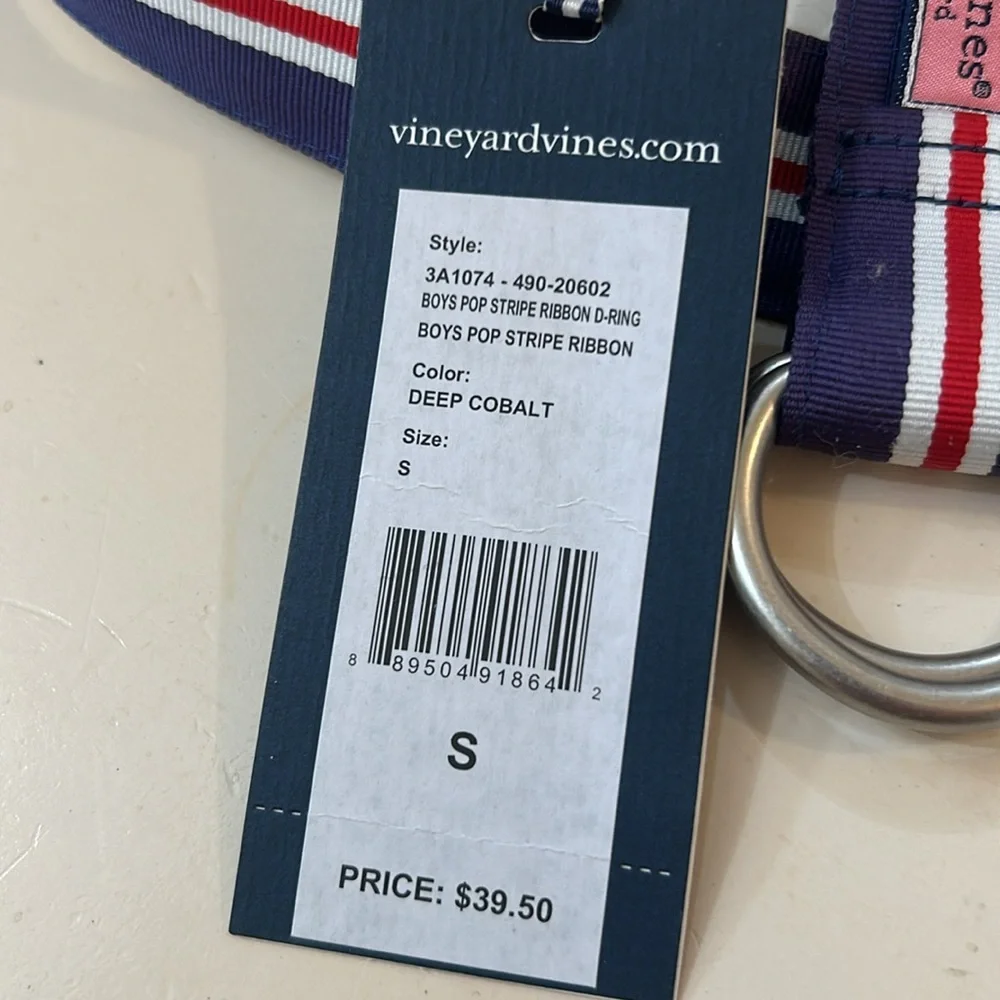 NWT VINEYARD VINES Boys Pop Stripe Ribbon D-Ring BELT SZ small.